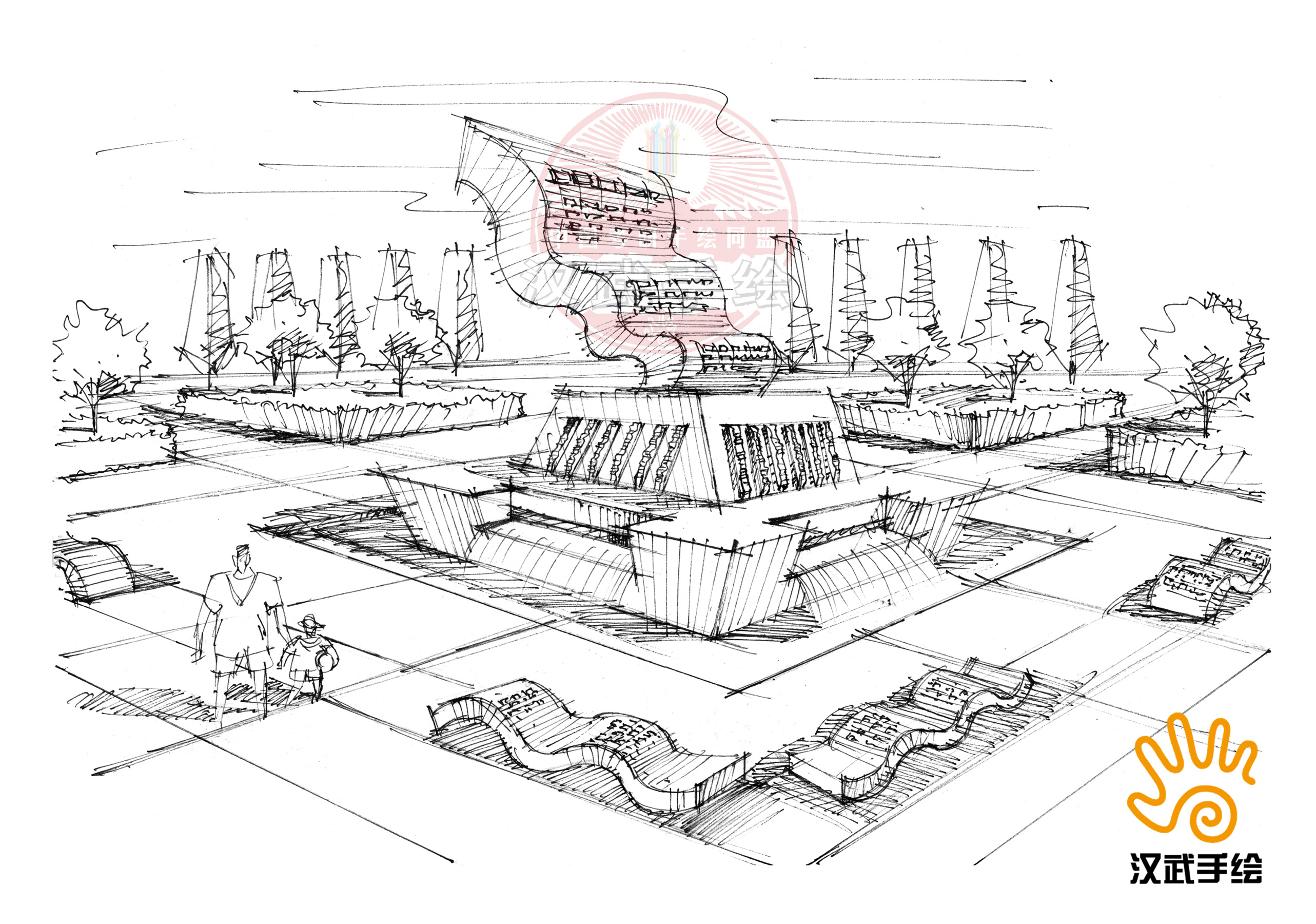 廣場(chǎng)設(shè)計(jì)手繪線稿